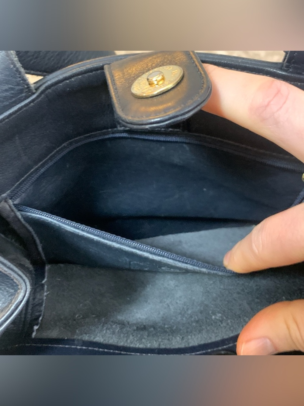 Coach Vintage Waverly SoHo Buckle Bag Shoulder Purse Navy Blue Brass Gold Tone! - Picture 15 of 16